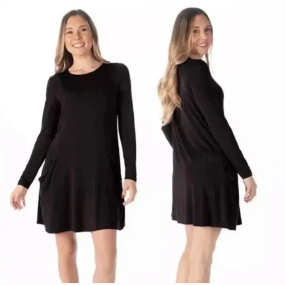 Betabrand Black Modal Silk Blend Gorpcore Long Sleeve Travel Dress Size M